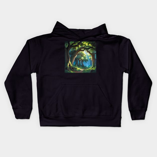 Peaceful Trail leading into a Lovely Oak Woodland Kids Hoodie by CursedContent